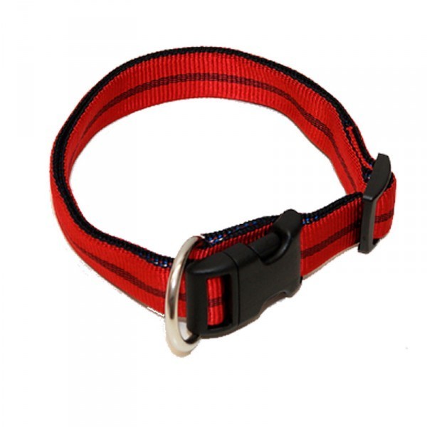 Wienerlock Hundehalsband Aus Soft Nylon, Schwarz Mit Roten Pfoten, 55–90 Cm, 25 Mm, Mit Zugentlastung